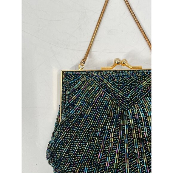 Valerie Stevens Vintage Beaded Seashell Scallop Purse Gold Chain - Picture 2 of 5